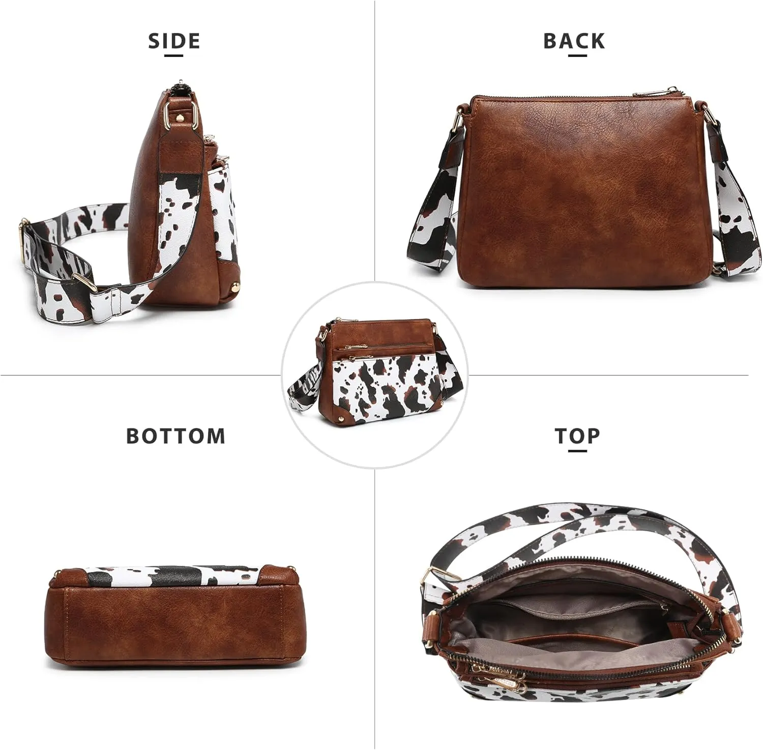 Dasein Crossbody Purses for Women Trendy Multi Pockets Shoulder Bag Medium Handbags with Guitar Strap