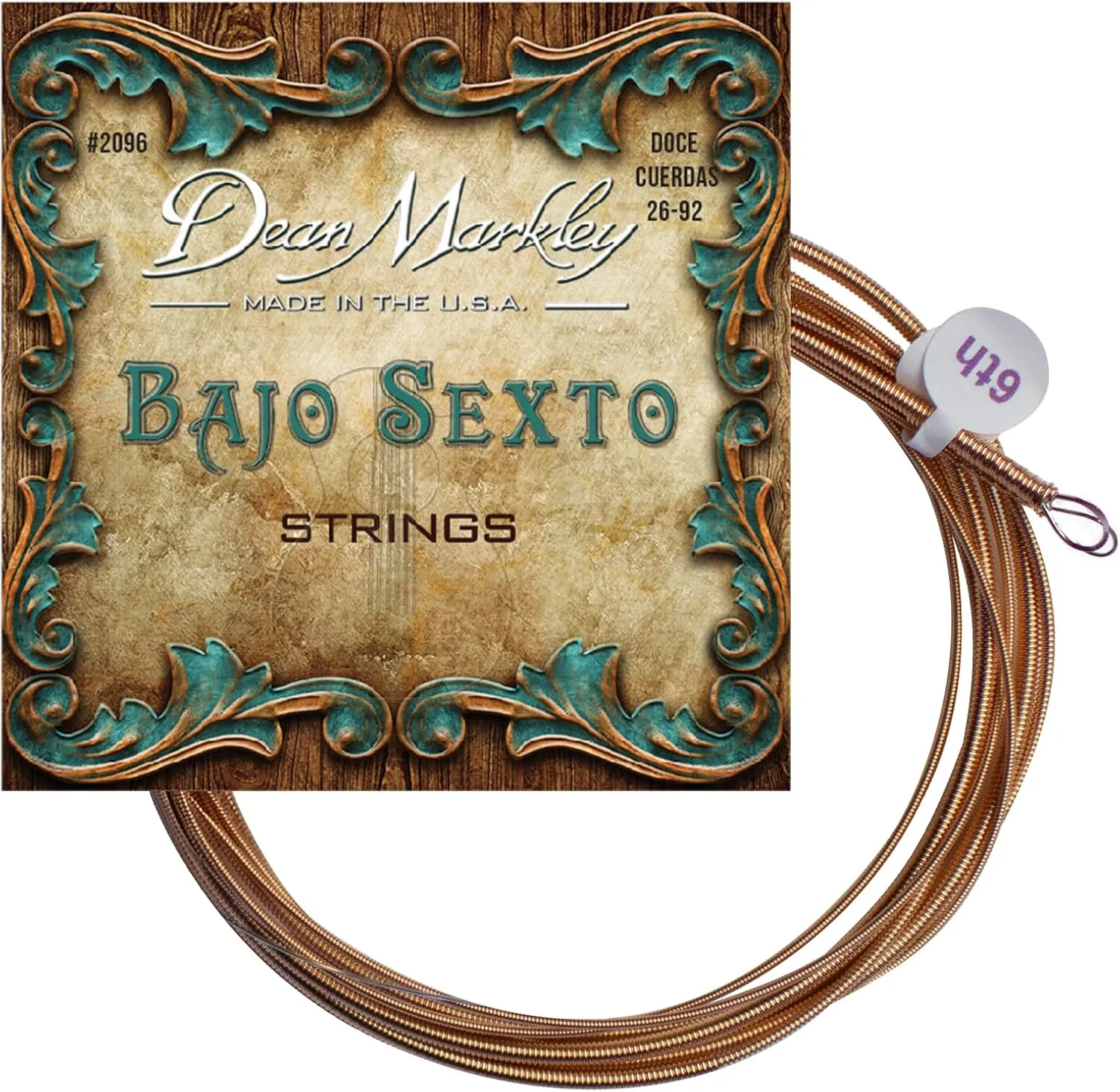 Dean Markley Doce Cuerdas Para Bajo Sexto, 26-92 SX, 80/20 True Brass over Swedish Steel, Hex-Tinned Mandolin Strings, Proprietary Pitch Wind String Winding for Superior Tone & Performance, Biege