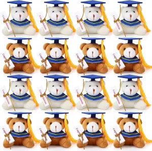 Deekin 16 Pcs Mini Graduation Bears for 2025 Graduation Stuffed Animals 2.76 Inch Mixed Color Tiny Plush Bear with Diploma DIY Present Ceremony Party Decor Congratulation Gifts(Blue Cap)