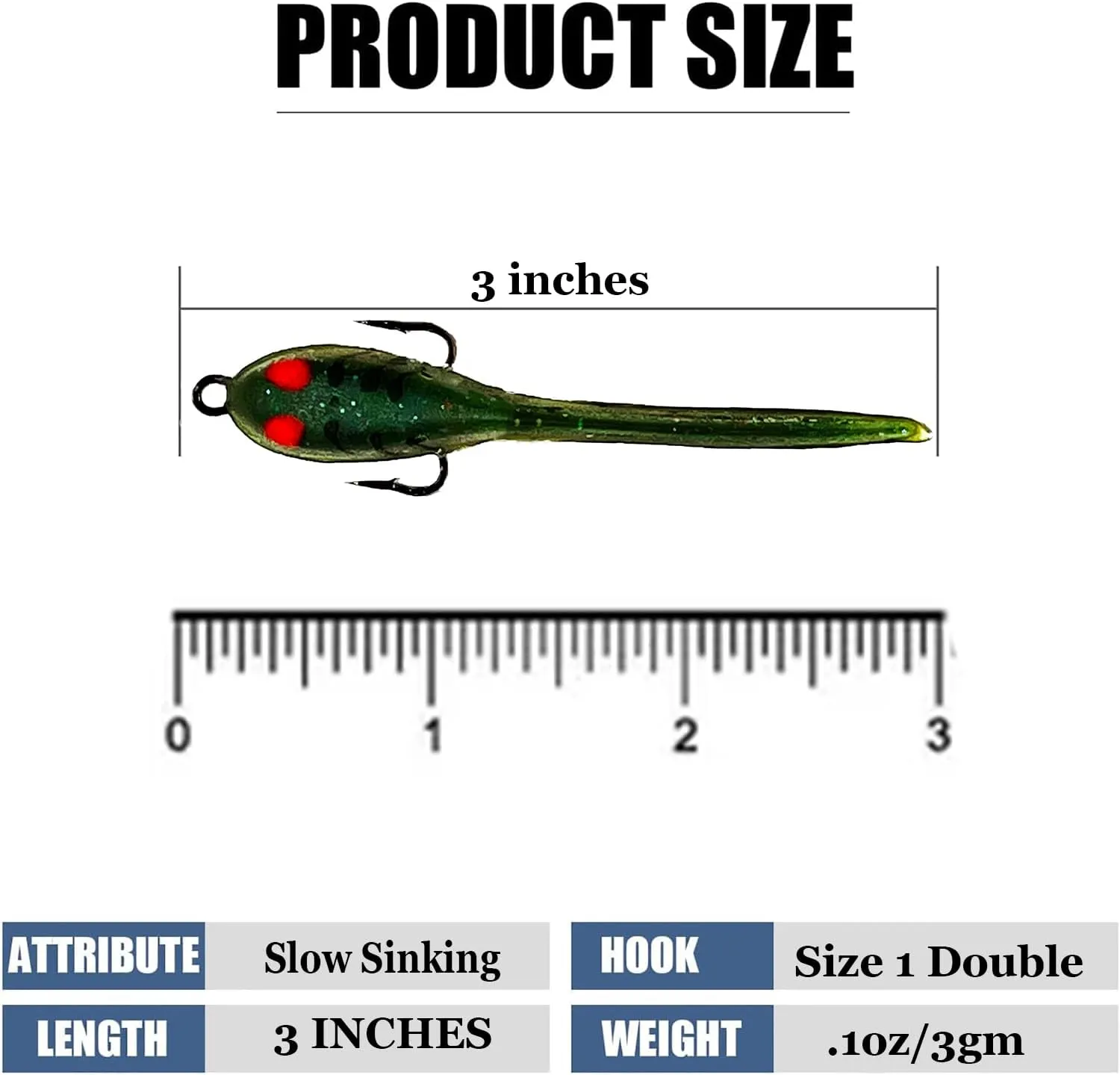 DELONG LURES 3" Tadpole pre Rigged Fishing Lures for Bass, Animated Crappie Fishing Bait Scented Pre Rigged Fishing Tackle Fishing Lures for Freshwater