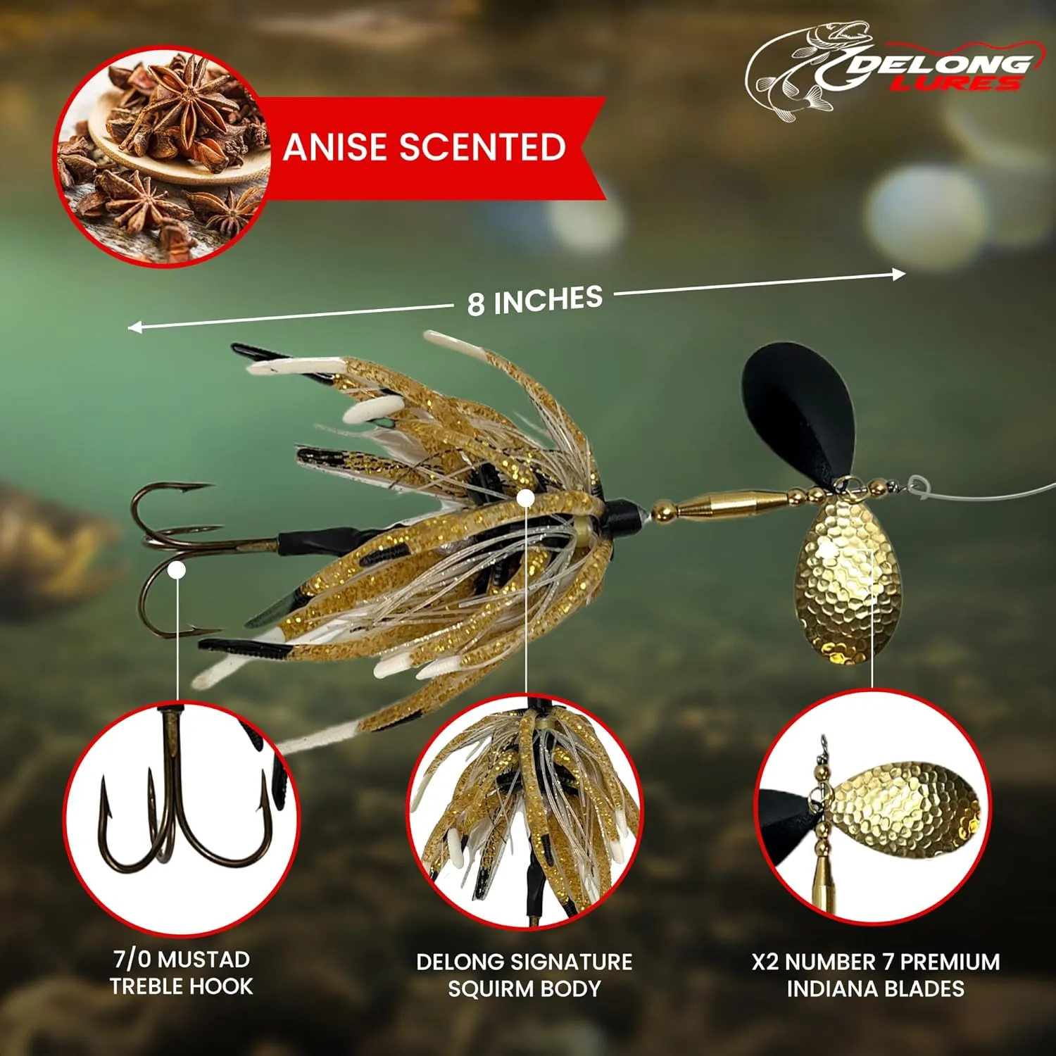 Delong Lures - The Berserker, Bucktail Fishing Lures - Bucktail Jig with Inline Spinner, Musky & Pike Baits Spinnerbaits, Tackle for Freshwater and Saltwater Fishing, Made in USA
