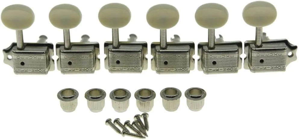 Deluxe 6 Inline Vintage Guitar Tuners with Split Post Guitar Tuning Keys Peg Machine Heads For Strat/Tele Guitars Nickel with Ivory Buttons