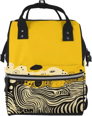 Diaper Bag Backpack Mustard Yellow And Black Printing Large Capacity Diaper Backpack Large Unisex Diaper Bags Multi-Function Travel Diaper Bag Backpack For Mom,Outdoor,Travel