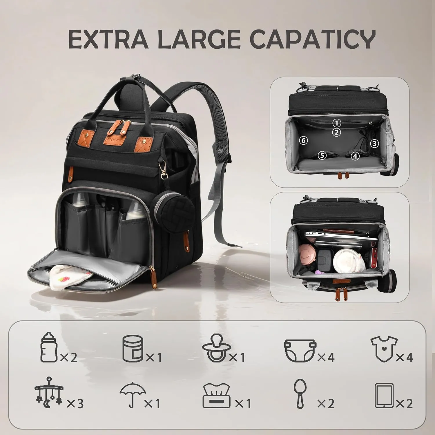 Diaper Bag with Changing Station, Multifunction Travel Baby Bag, Waterproof Baby Tote, Large Capacity Mommy Bag, Newborn Essentials Backpack Bag, Unisex, Black