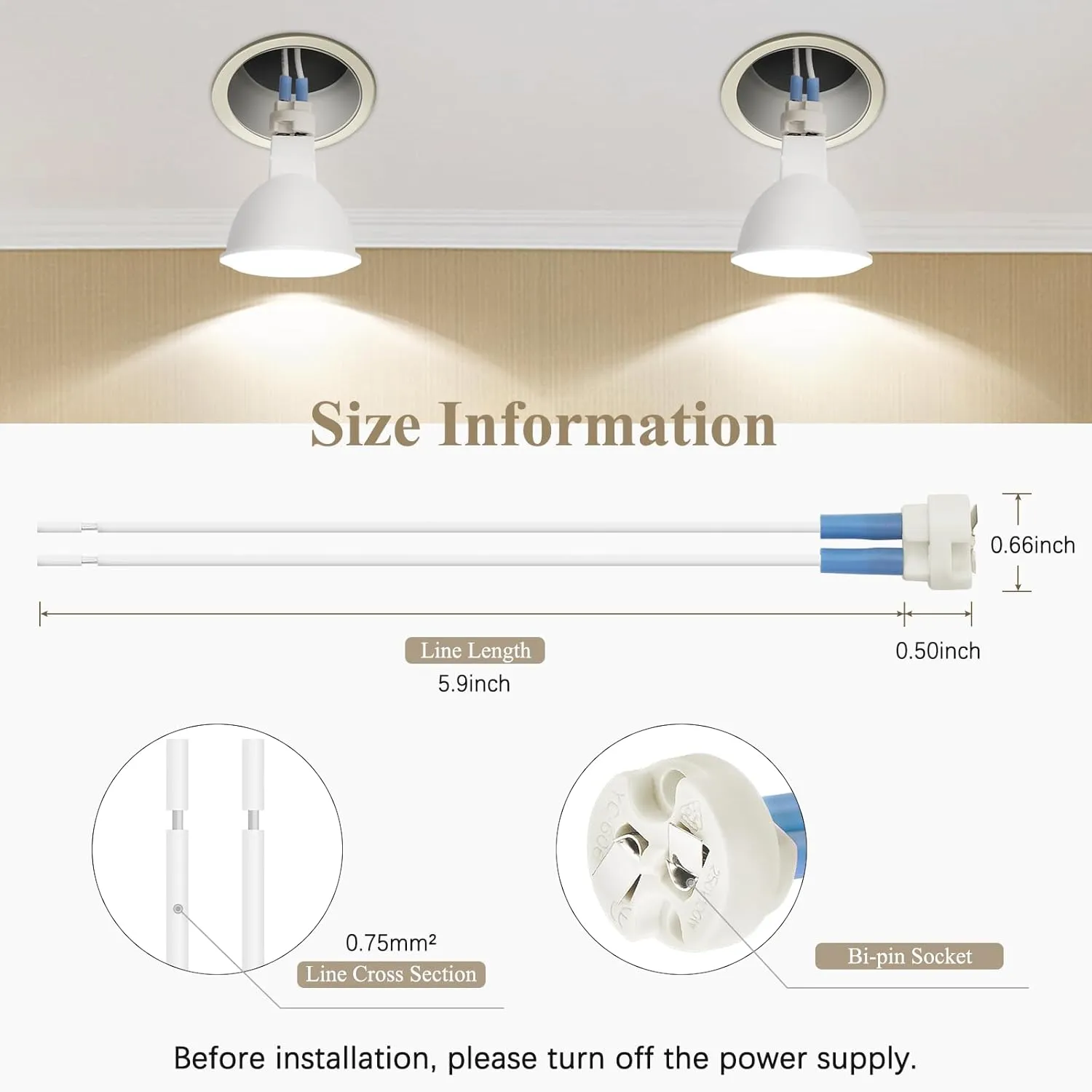 DiCUNO G4, GU5.3 Bi-Pin Ceramic Base Socket, MR16, MR11 Halogen Incandescent LED Bulb Holder Wire Connector (50pcs)