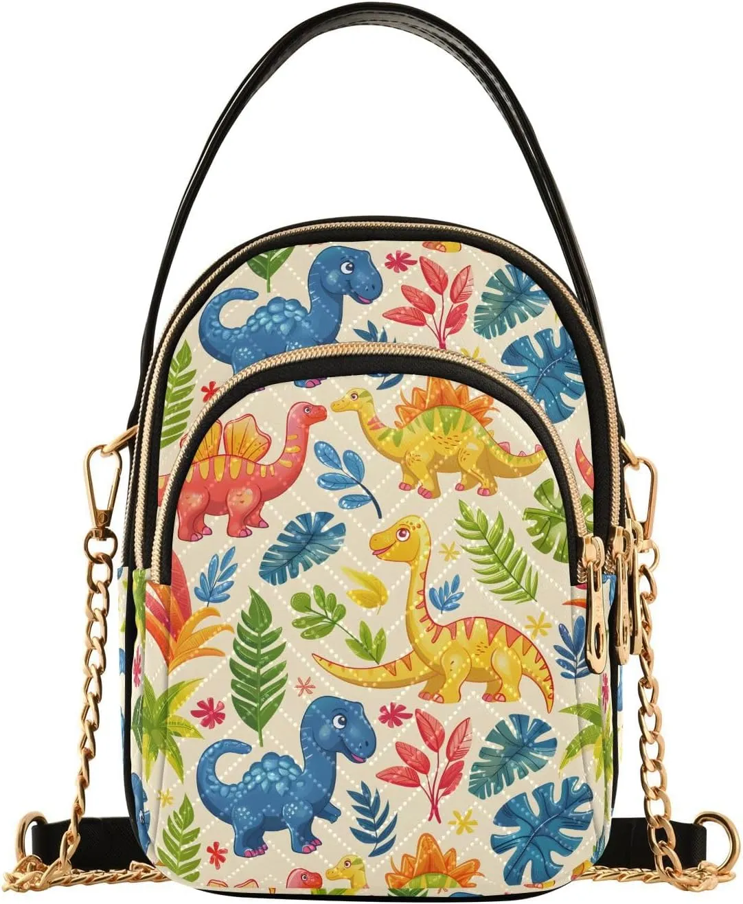 Dinosaur Palm Tree Leaf Color Crossbody Bag for Women Mini Cell Phone Purse Women's Shoulder Handbag