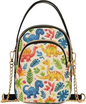 Dinosaur Palm Tree Leaf Color Crossbody Bag for Women Mini Cell Phone Purse Women's Shoulder Handbag
