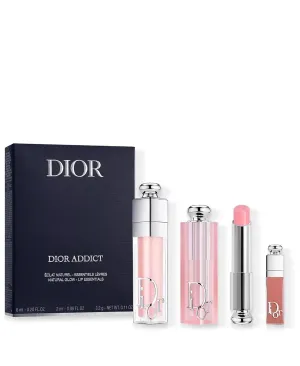 Dior 3-Piece Addict Hydrating Lip Balm & Plumping Gloss Set Addict Lip Glow 001 Pink .1 oz, Addict Lip Maximizer 001 Pink .2 oz, Mini Addict Lip Maximizer 038 Rose Nude .07 oz.