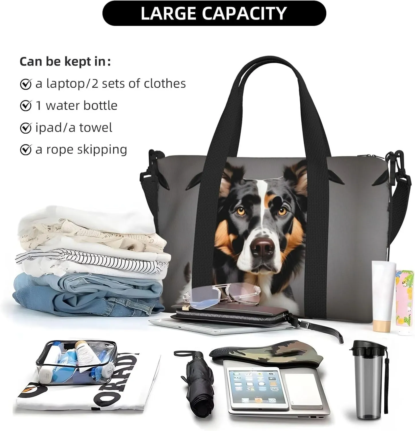 Dog Breed Travel Bags, Weekender Carry On For Women, Sports Gym Bag, Workout Duffel Bag,Overnight
