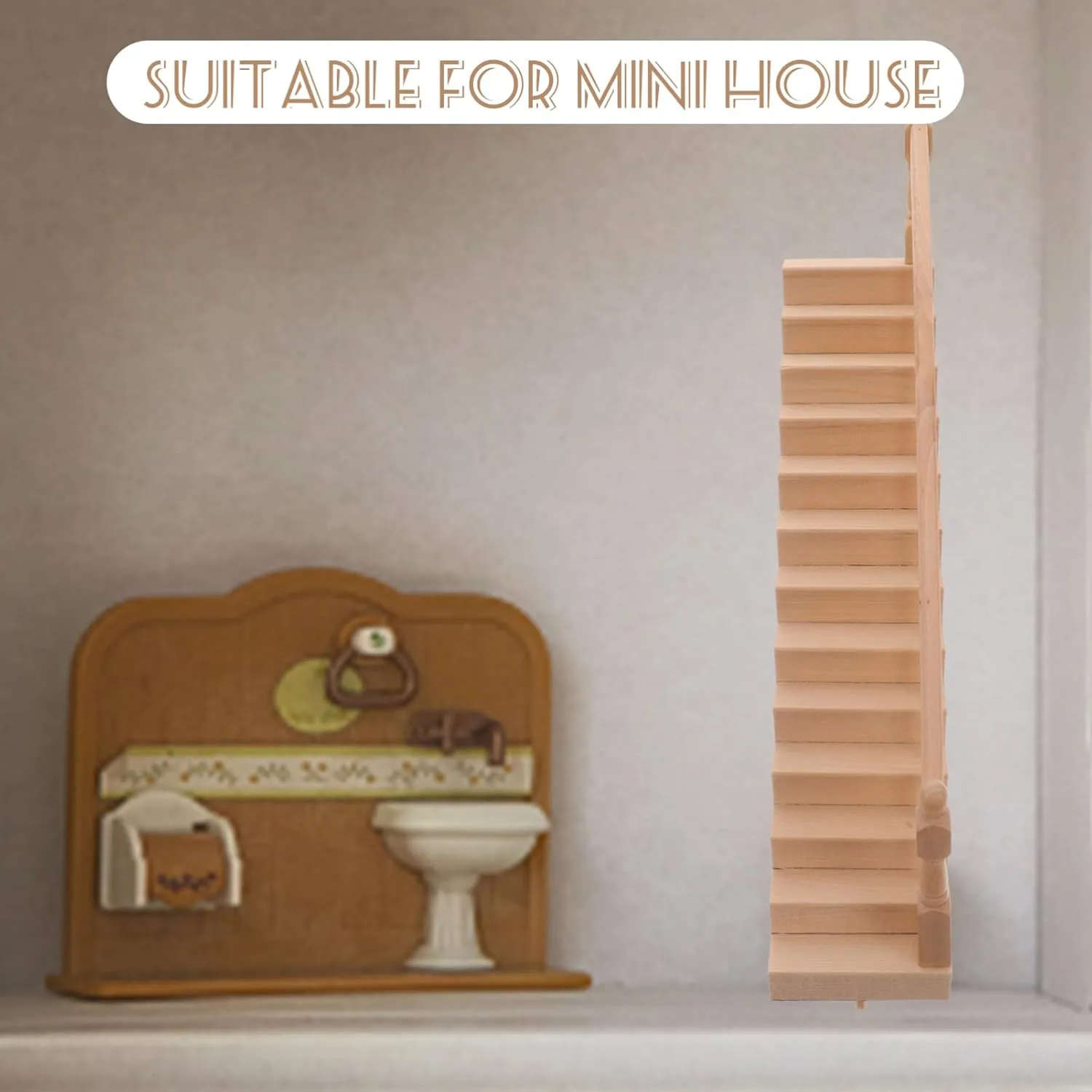 DOITOOL Home Decor Home Accessories Miniature Staircase Stairs 1:12 Scale Dollhouse Stairs Wooden Handrail Dollhouse Wooden Furniture Dollhouse Accessories (Right) Home Decor Home Accessories