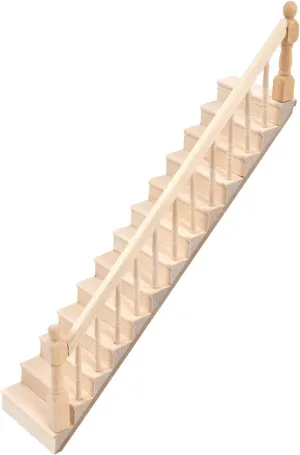 Doll House Stairs, Birch Wooden Mini Staircase Vivd Cute 1/12 Scale Doll House Stairs Glossy Rounded Corners Attractive Decor for Crafts (Right armrest)