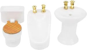 Dollhouse Bathtub,1/24 Bathroom Dollhouse Furniture Dollhouse Miniature Bathroom Set Simulation Ceramic Bathtub Toilet Sink Kit(#1)