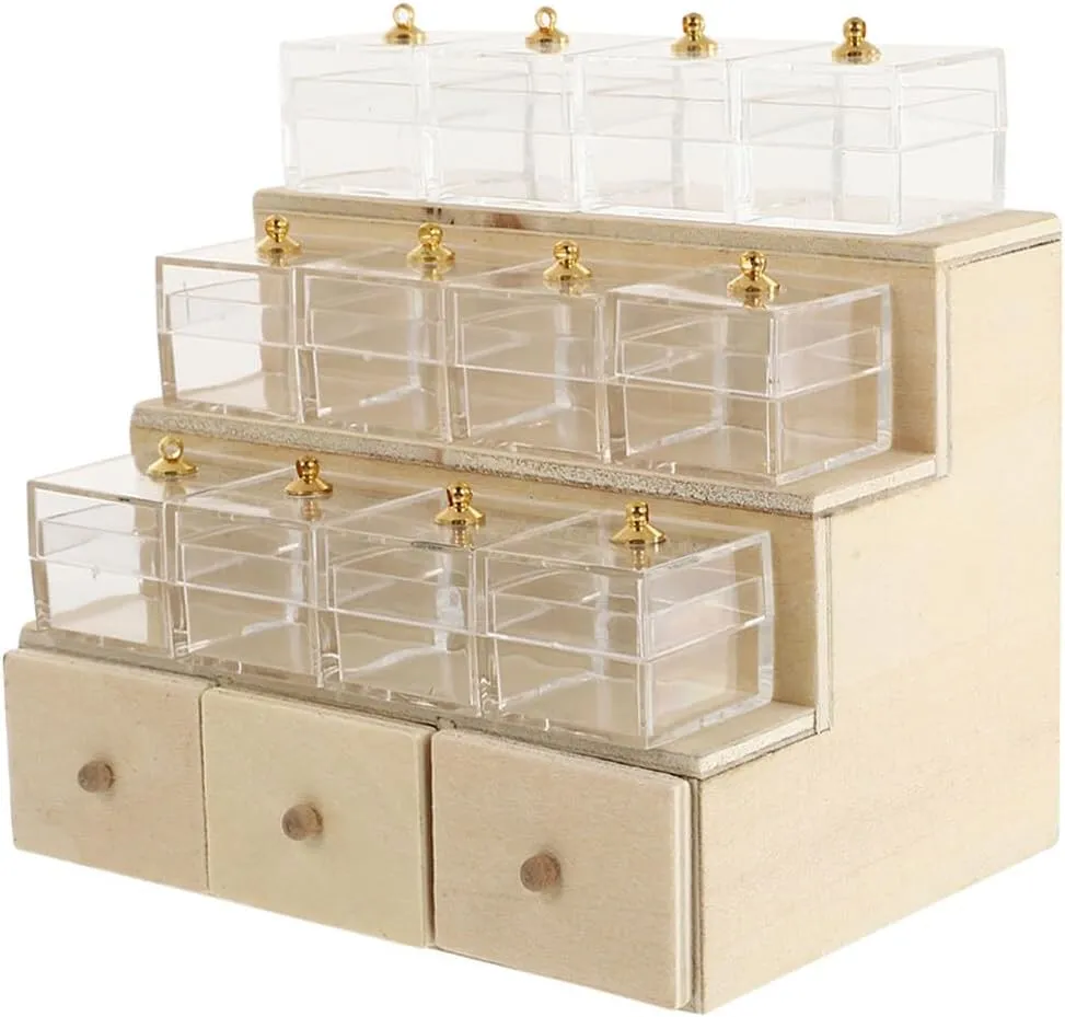 Dollhouse Candy Display Box Miniature Wooden Drawer Shelf Model Mini Cabinet Fruit Display Rack Furniture Accessories 1: 12 Doll House Decor