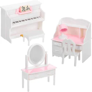 Dollhouse Girl Room Accessories Set Miniature Piano Chair Dressing Table Desk Reading Lamp Kit Micro Landscaping Accessories for Living Room Furniture