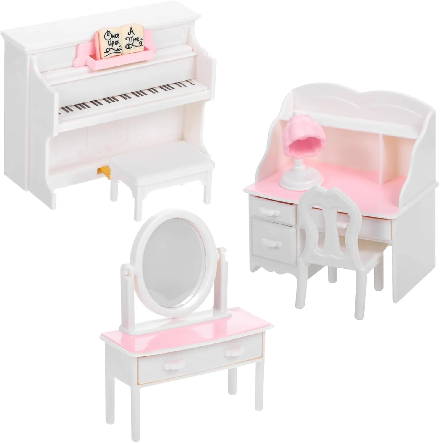 Dollhouse Girl Room Accessories Set Miniature Piano Chair Dressing Table Desk Reading Lamp Kit Micro Landscaping Accessories for Living Room Furniture