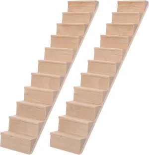 Dollhouse Miniature Stairs 2pcs Unpainted Wooden Stairs 1: 12 Steps Model Without Handrail DIY Staircase Accessories for Micro Landscape Decors