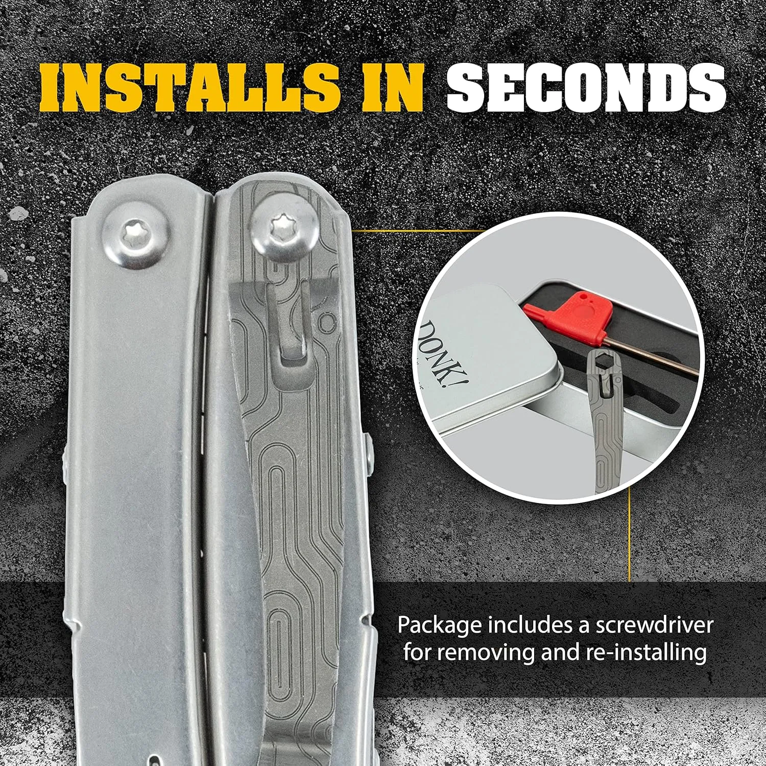Donk! Titanium Pocket Clip. Made for Leatherman Wingman & Leatherman Sidekick. 5 Designs to Customize Your Multi-Tool. Extra Carry Options 'Norwegian Wood Black Etch'
