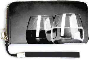 Donnapink Long Clutch Wallet, Long Handbag with Wristlet Strap, PU Leather Zip Purse