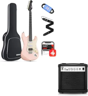 Donner 39 Inch Electric Guitar, Designer Series DST-200 Stylish Solid Body Electric Guitar for Beginner Blossom Pink and Donner Electric Guitar Amp 20W, DEA-20 Guitar Amplifier with Reverb Effects