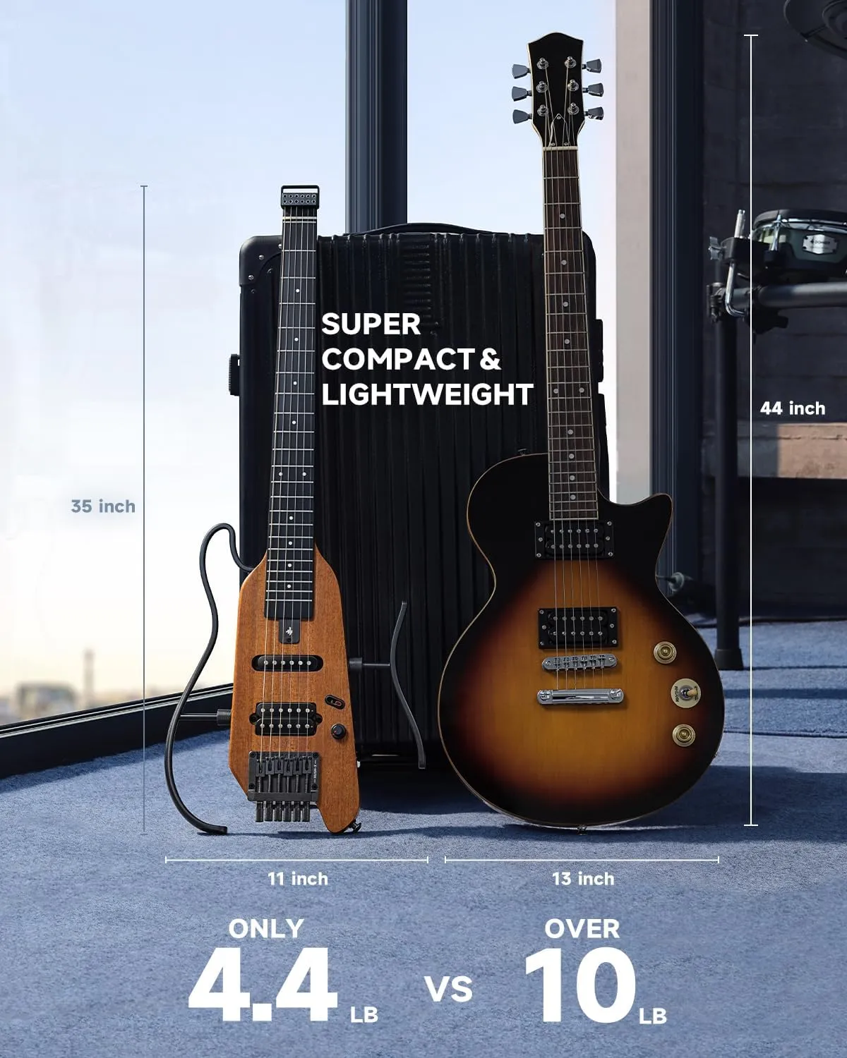 Donner HUSH X Electric Guitar Kit - Featherlight Headless Guitar, Great for Travel and Practice, Mahogany Solid Body with Easy Assemble Stands, Gig Bag, All Accessories, Natural