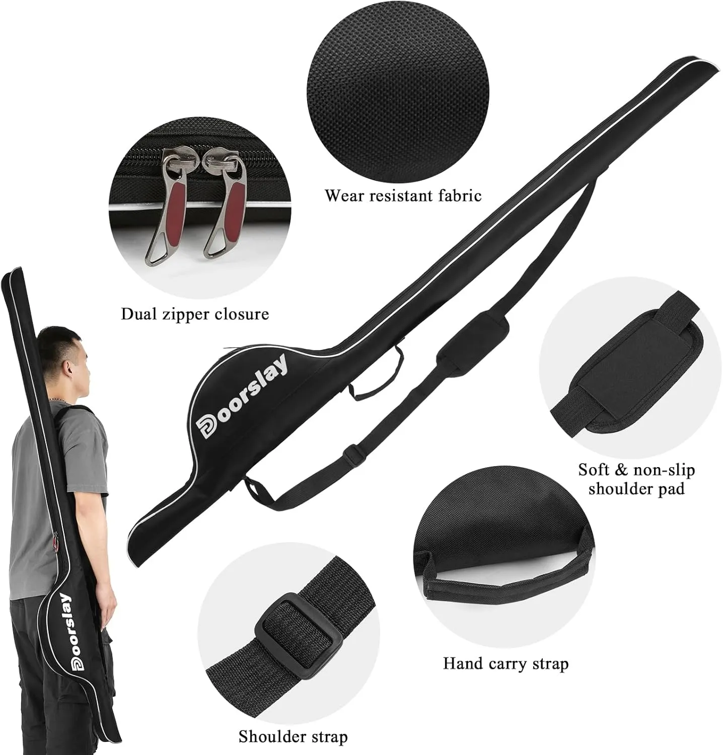 doorslay Fishing Rod Bag, 63 Inch Fishing Rod and Reel Protective Case, Portable Folding Fishing Pole Case, Fishing Tackle Storage Bags Carry Organizer Outdoor Waterproof for Fishing