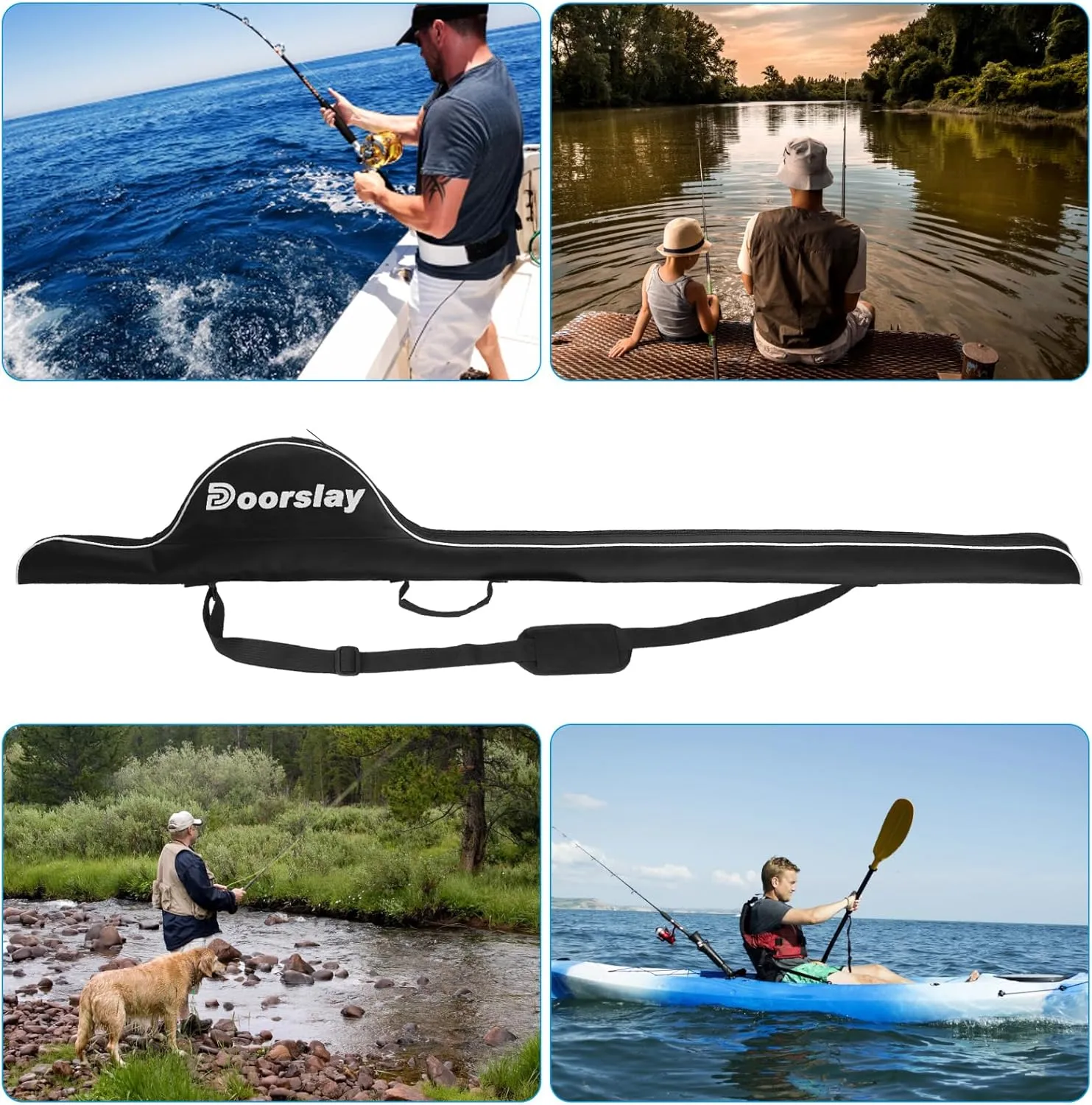 doorslay Fishing Rod Bag, 63 Inch Fishing Rod and Reel Protective Case, Portable Folding Fishing Pole Case, Fishing Tackle Storage Bags Carry Organizer Outdoor Waterproof for Fishing