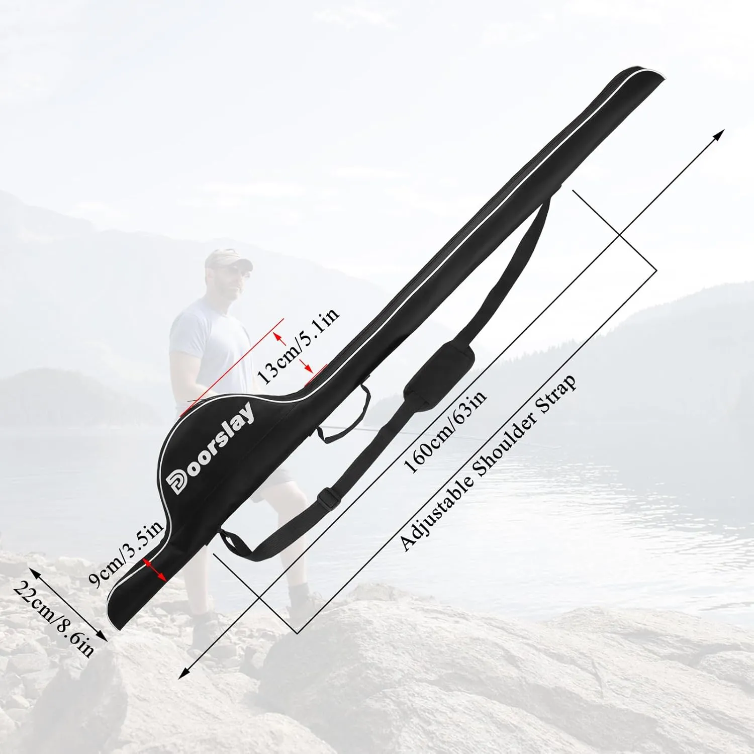 doorslay Fishing Rod Bag, 63 Inch Fishing Rod and Reel Protective Case, Portable Folding Fishing Pole Case, Fishing Tackle Storage Bags Carry Organizer Outdoor Waterproof for Fishing
