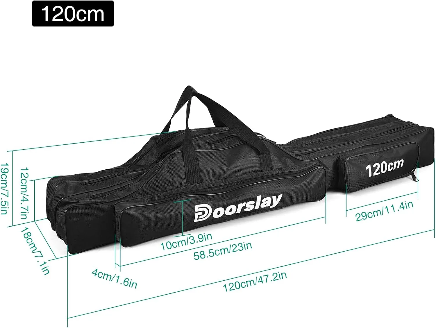 Doorslay Fishing Rod Case - Three Layer Oxford Portable Folding Fishing Pole Bag - Outdoor Waterproof Tackle Storage Travel Bag