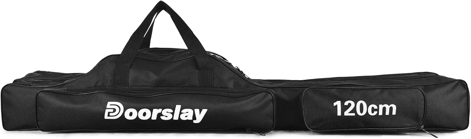 Doorslay Fishing Rod Case - Three Layer Oxford Portable Folding Fishing Pole Bag - Outdoor Waterproof Tackle Storage Travel Bag
