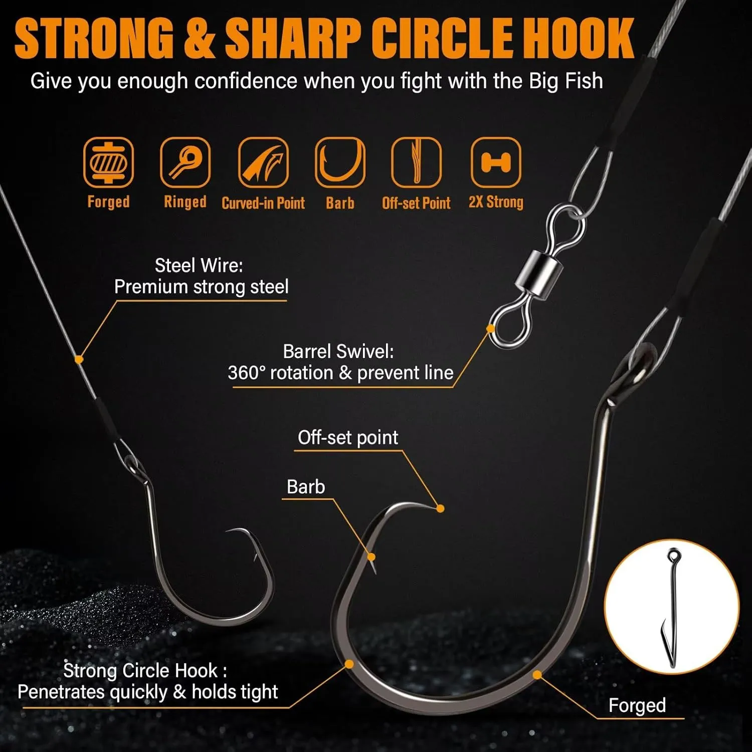 Dovesun 30PCS/20PCS Circle Hooks Fishing Pre-Rigged Catfish Rig for Saltwater Freshwater Catfish Hooks with Wire Leader 2/0 4/0 6/0 8/0 10/0