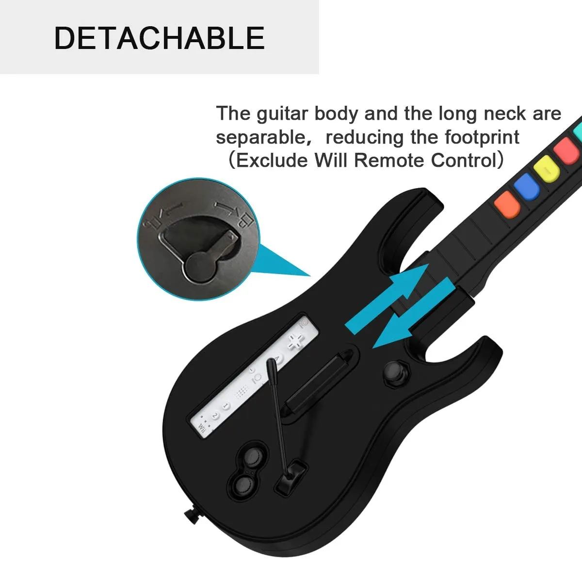 DOYO Wii Guitar Hero, Wireless Guitar Hero Controller for Guitar Hero Wii and Rock Band 2 Wii U Games (Excluding Rock Band 1) with Strap, Color Black
