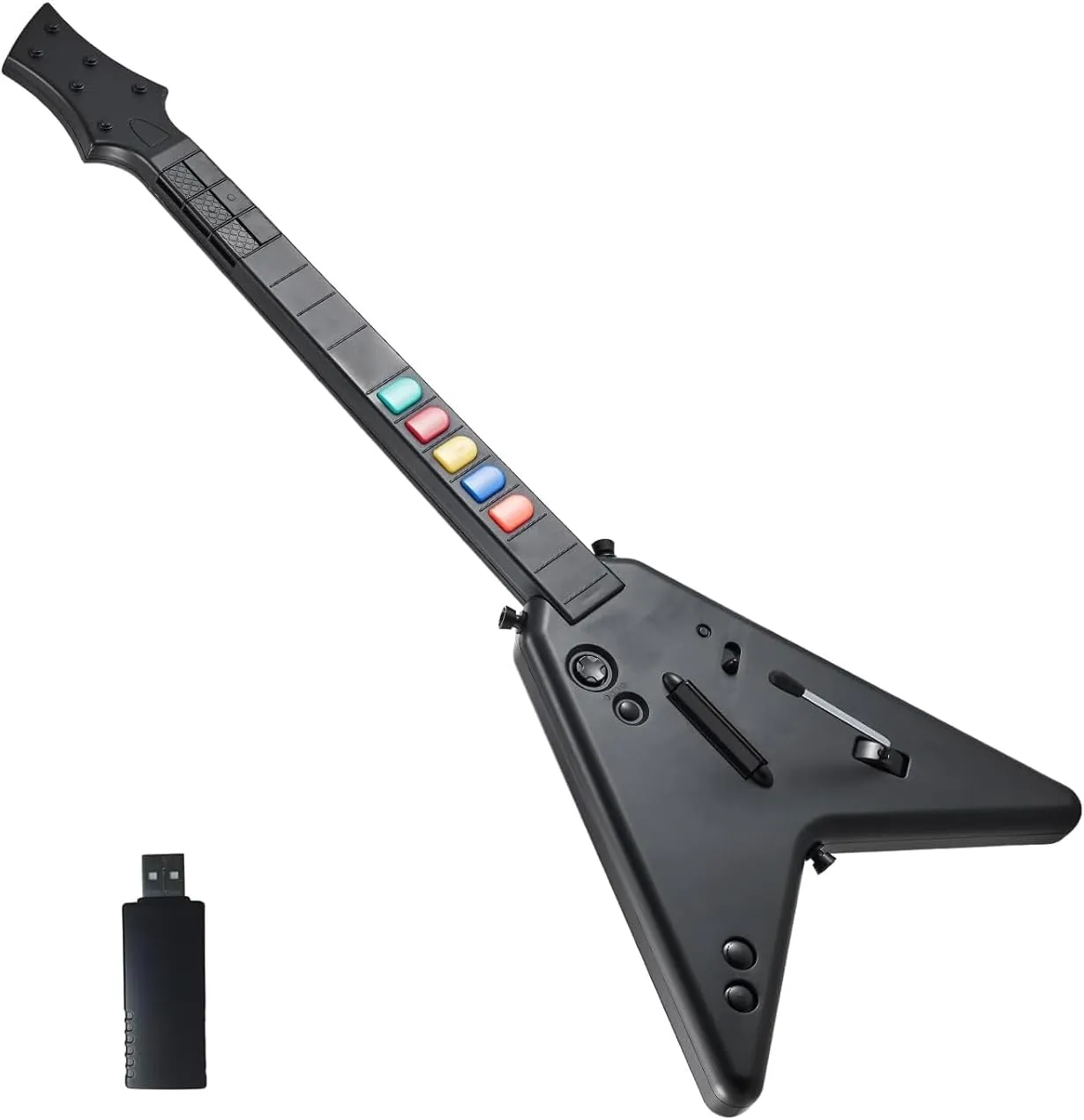 DOYO Wireless Guitar Hero Controller for PC, PS3 and PS4/PlayStation 4, Clone Hero, Fortnite Festival, Compatible with Guitar Hero & Rock, Plug and Play USB Receiver, Black