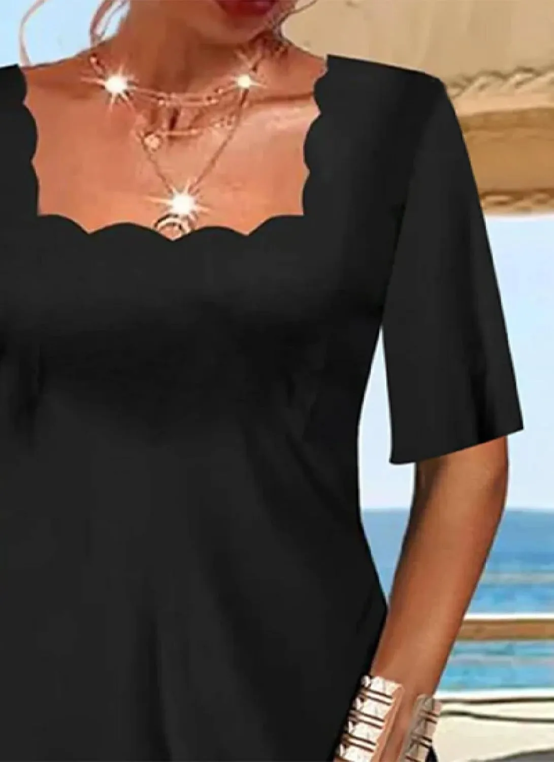 Dresses for Women Cool Plain Black Square Neck Short Sleeve Mini Dress Fashion Beach Vacation Party Club Outfits