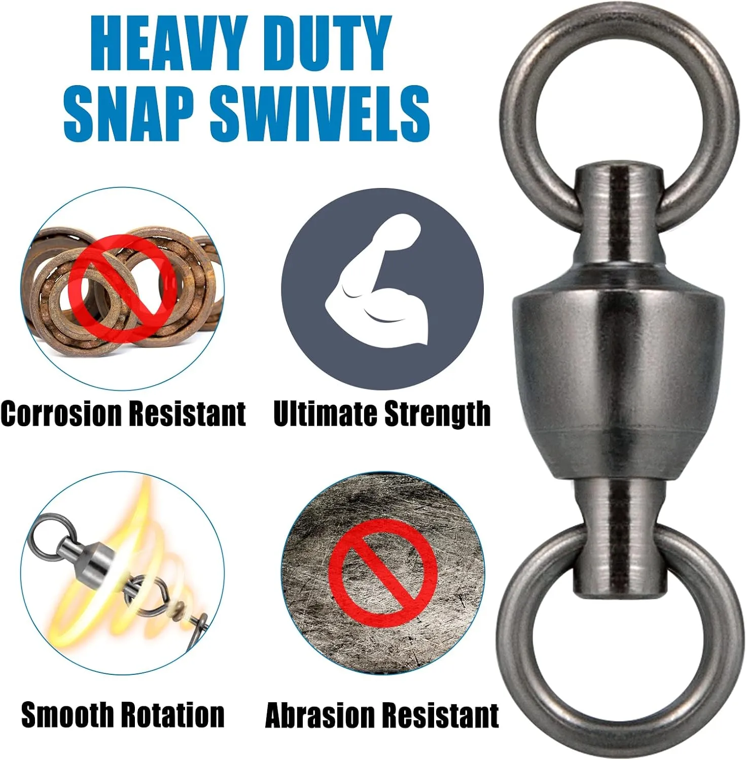 Dr.Fish Ball Bearing Fishing Swivels, Swivels Fishing Tackle Saltwater, Freshwater Stainless Heavy Duty Lure Leader Line Connector