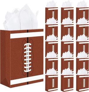 durony 16 Pieces Football Gift Bags with Handles Football Party Favor Bags Paper Treat Bags Football Goodie Bags Candy Snack Bags Football Theme Party Decorations for Birthday Party Supplies