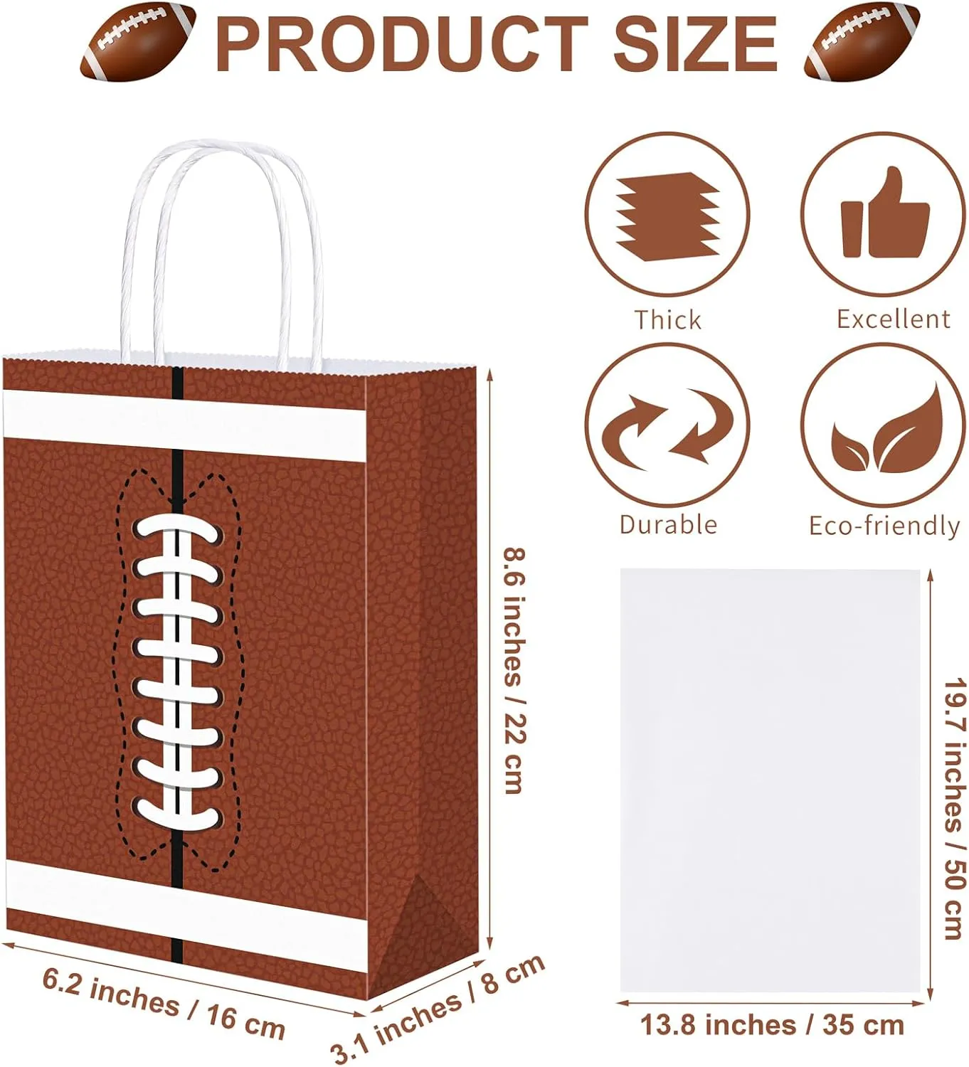 durony 16 Pieces Football Gift Bags with Handles Football Party Favor Bags Paper Treat Bags Football Goodie Bags Candy Snack Bags Football Theme Party Decorations for Birthday Party Supplies