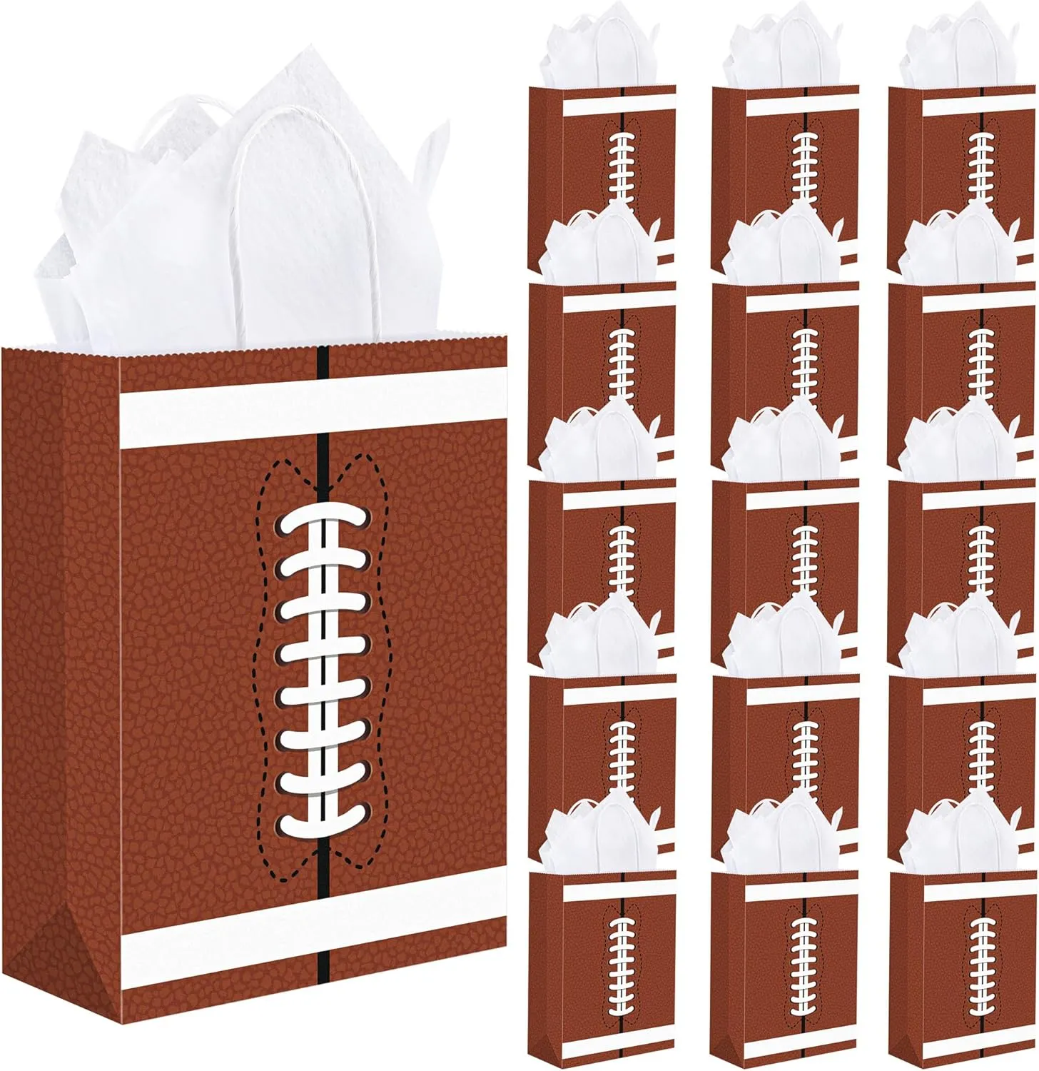 durony 16 Pieces Football Gift Bags with Handles Football Party Favor Bags Paper Treat Bags Football Goodie Bags Candy Snack Bags Football Theme Party Decorations for Birthday Party Supplies