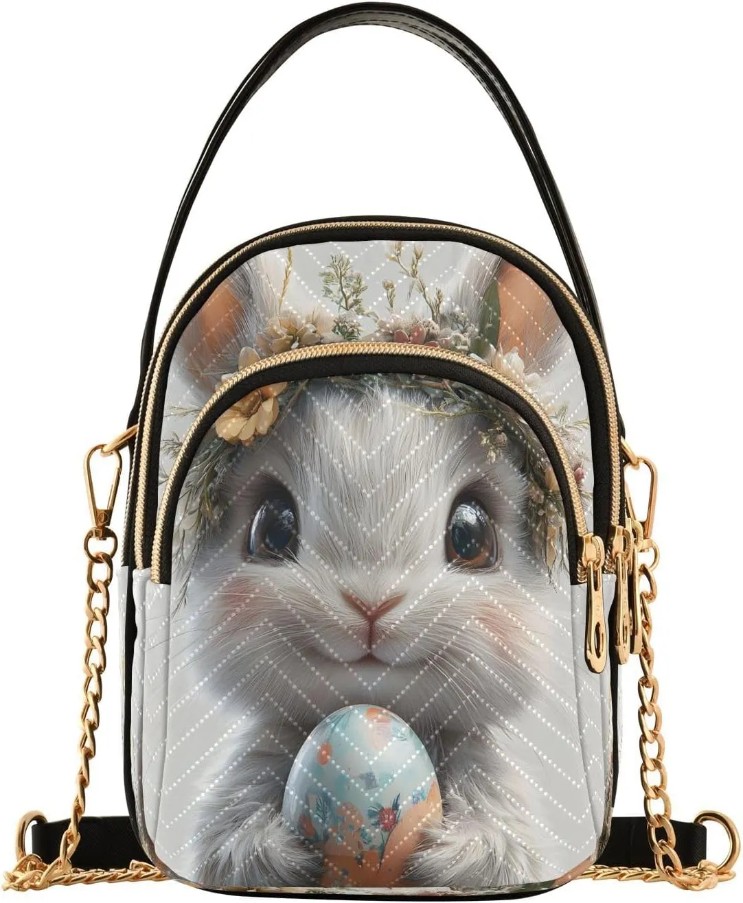 Easter Bunny Rabbit Egg Flower Crossbody Bag for Women Mini Cell Phone Purse Women's Shoulder Handbag