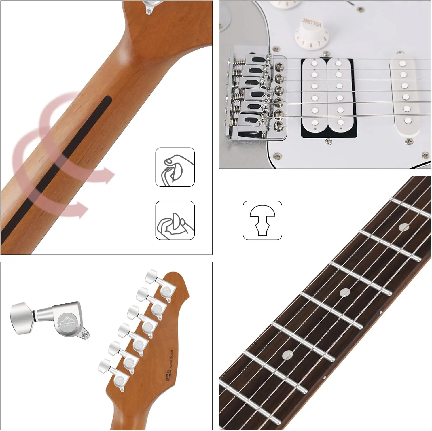 EASTROCK 39 inch Full-Size Electric Guitar Kit for Beginner Starter with 10w Amp, Bag, Capo, Shoulder Strap, String, Cable, Picks.(39" Left Handed, Silver Gray) Not Contain a Battery