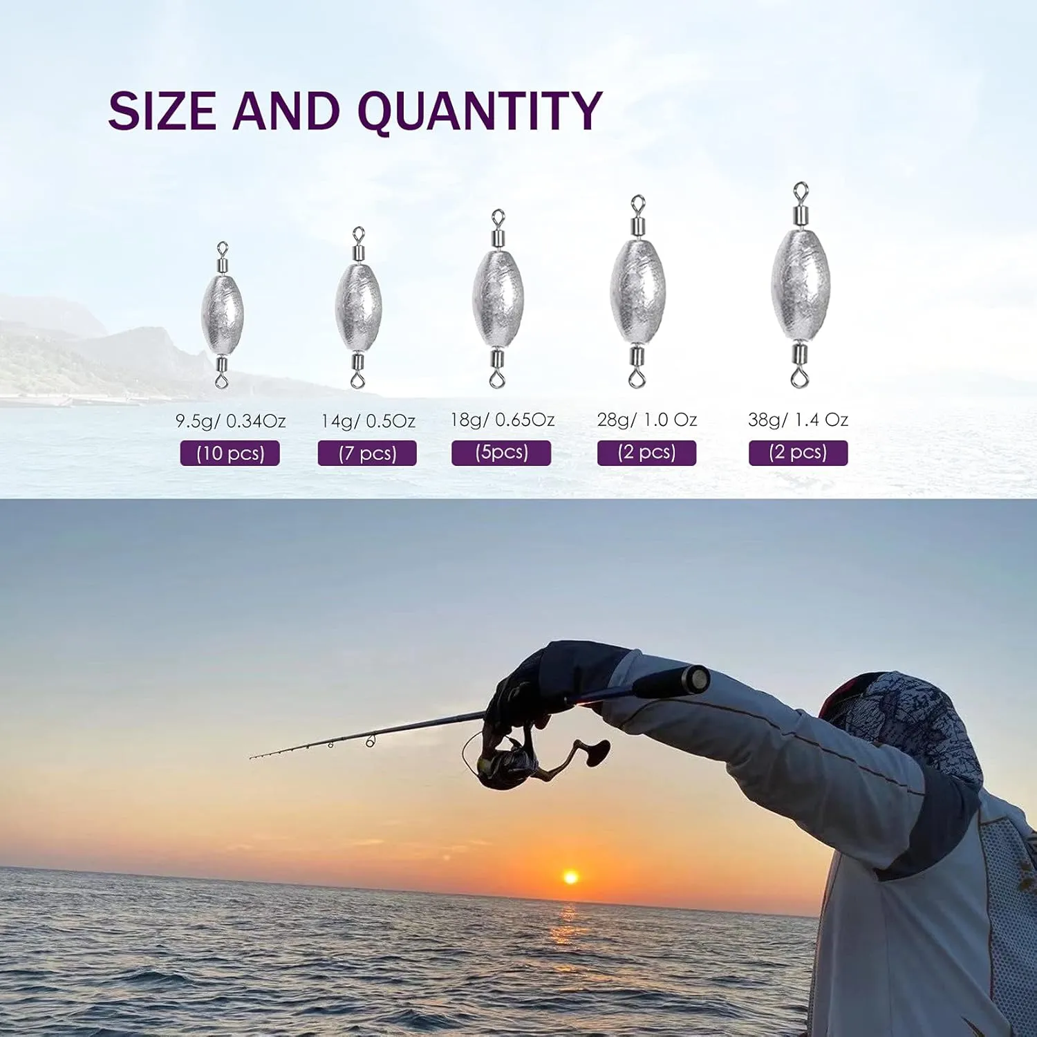 Egg Sinkers Fishing Weights Assorted Olive Egg Bass Casting Gear Kit for Saltwater Bottom Fishing, Gifts for Men