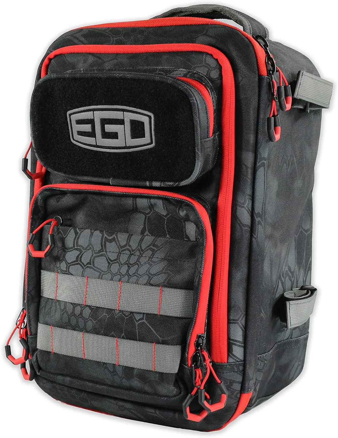 EGO Kryptek Tactical Tackle Box Backpack, Durable Fishing Tool Bag, 1000D Nylon Fabric with PVC Back, Water-Resistant, Multiple Storage Pockets, Laser-Cut Molle Loops, Includes 4 Tackle Trays