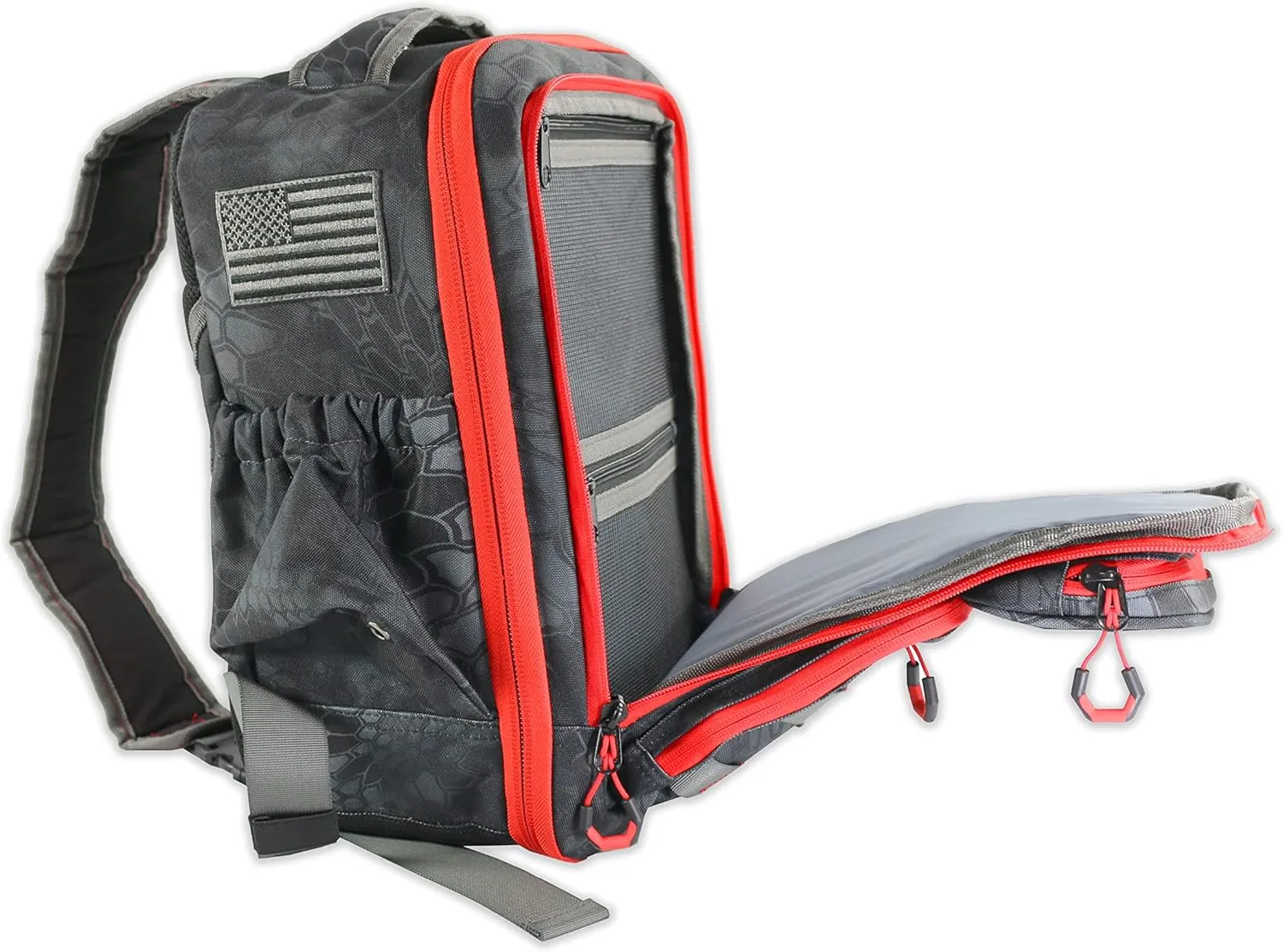 EGO Kryptek Tactical Tackle Box Backpack, Durable Fishing Tool Bag, 1000D Nylon Fabric with PVC Back, Water-Resistant, Multiple Storage Pockets, Laser-Cut Molle Loops, Includes 4 Tackle Trays