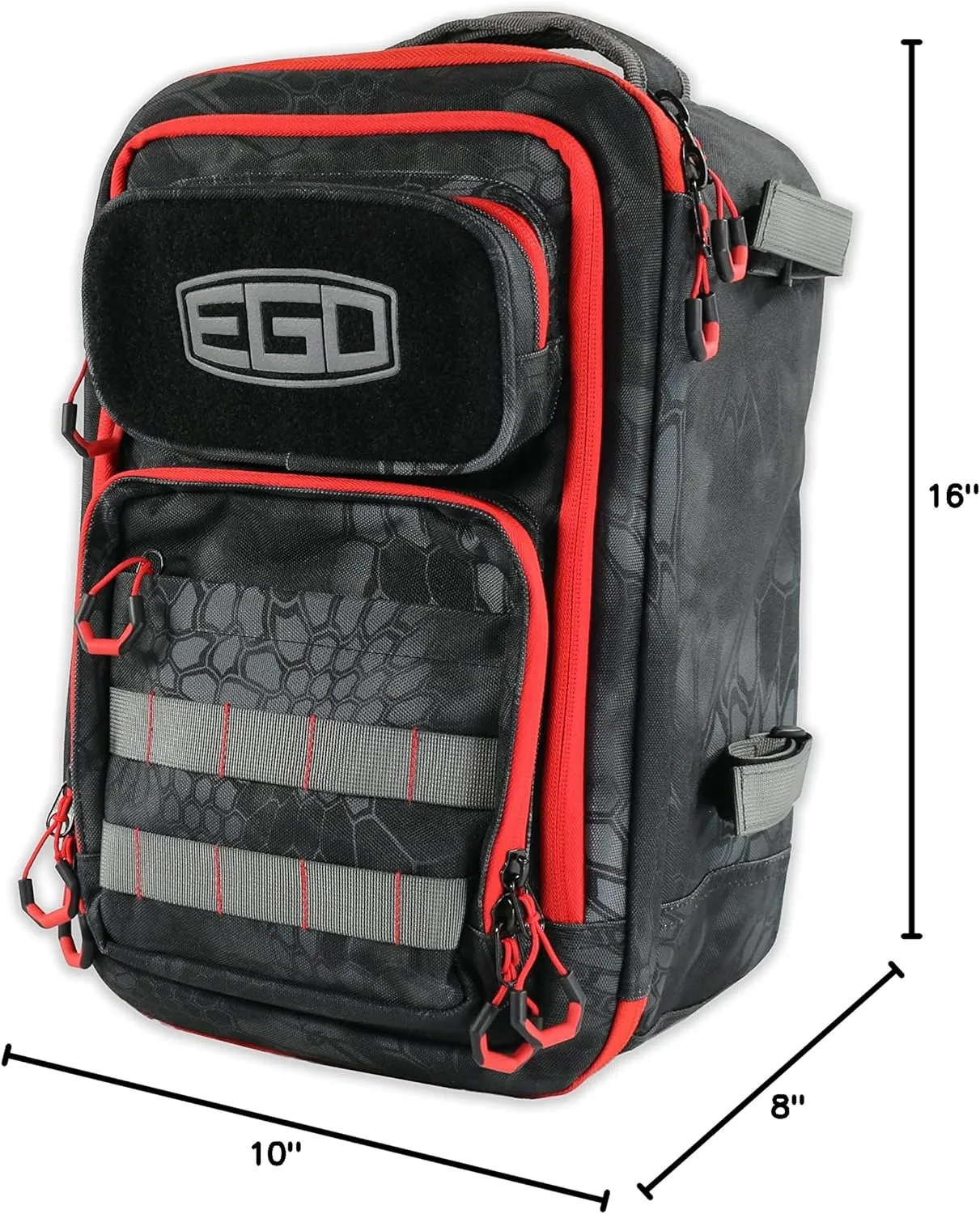 EGO Kryptek Tactical Tackle Box Backpack, Durable Fishing Tool Bag, 1000D Nylon Fabric with PVC Back, Water-Resistant, Multiple Storage Pockets, Laser-Cut Molle Loops, Includes 4 Tackle Trays