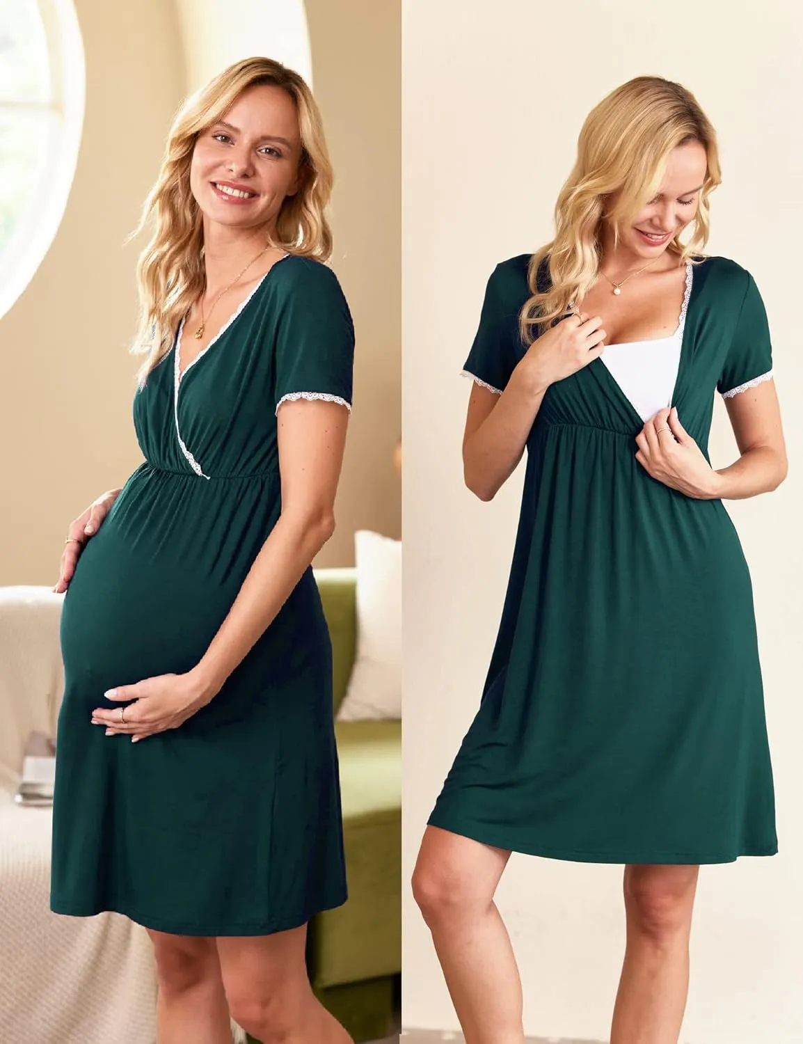 Ekouaer Nursing Nightgown Delivery and Labor Gown for Hospital Short Sleeve Maternity Breastfeeding Dress