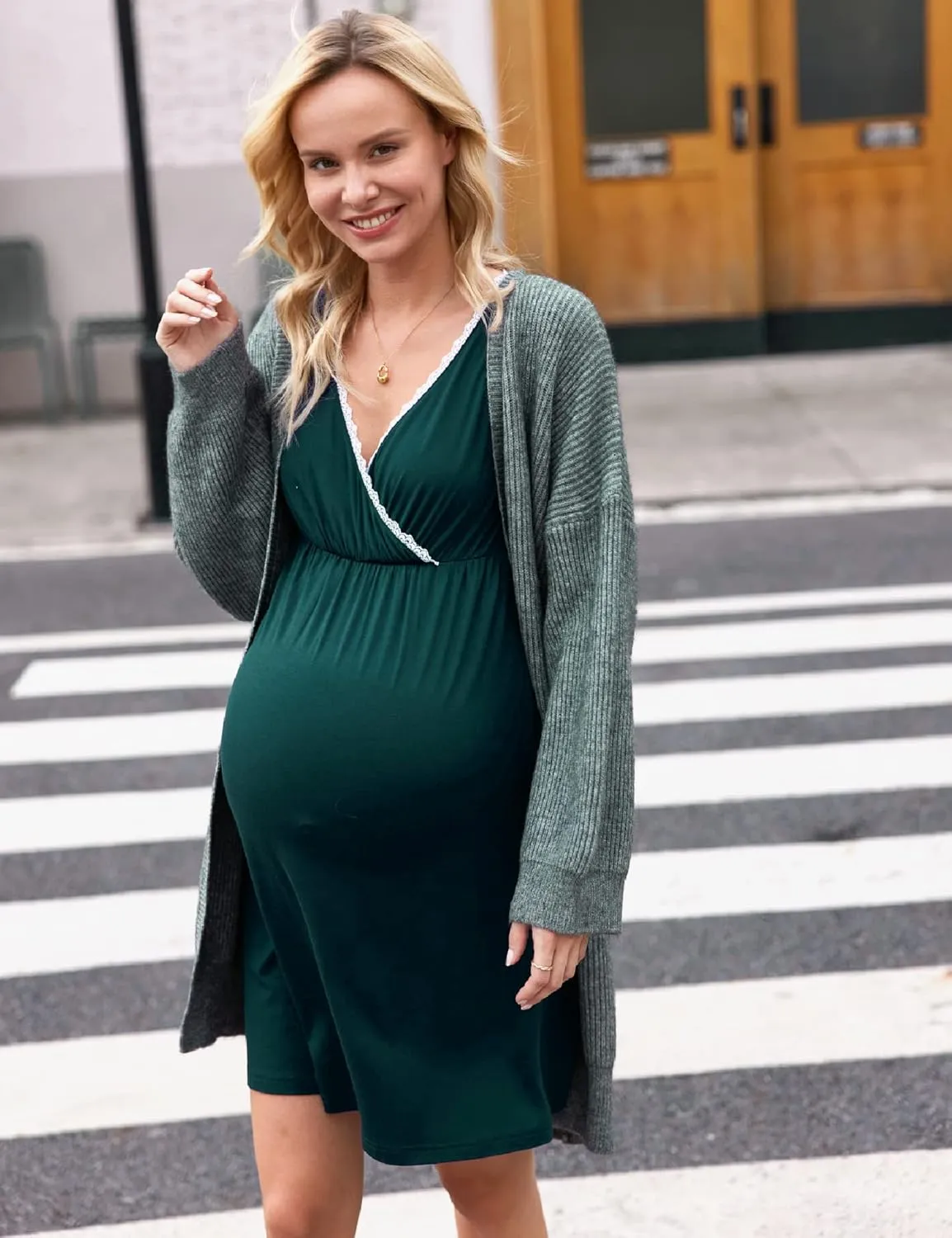 Ekouaer Nursing Nightgown Delivery and Labor Gown for Hospital Short Sleeve Maternity Breastfeeding Dress