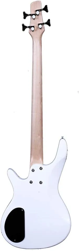 Electric Bass Guitar Full Size 4 String Exquisite Stylish Bass with Power Line and Wrench Tool (White)