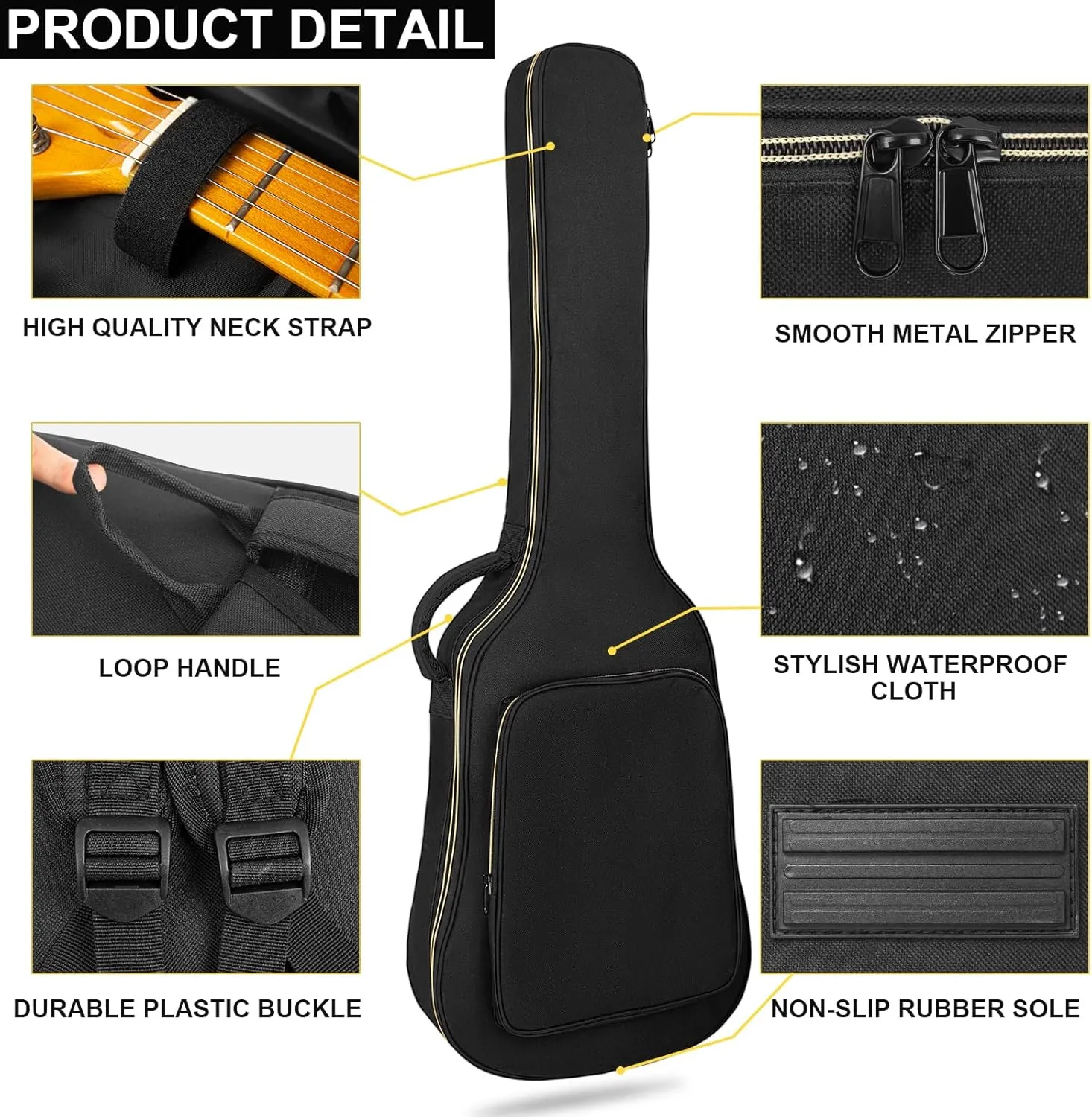 Electric Guitar Bag, Electric Guitar Gig Bag 0.35 Inch Thick Padding Backpack Soft Electric Guitar Bag Dual Adjustable Shoulder Strap Pocket & Back Hanger Loop Black