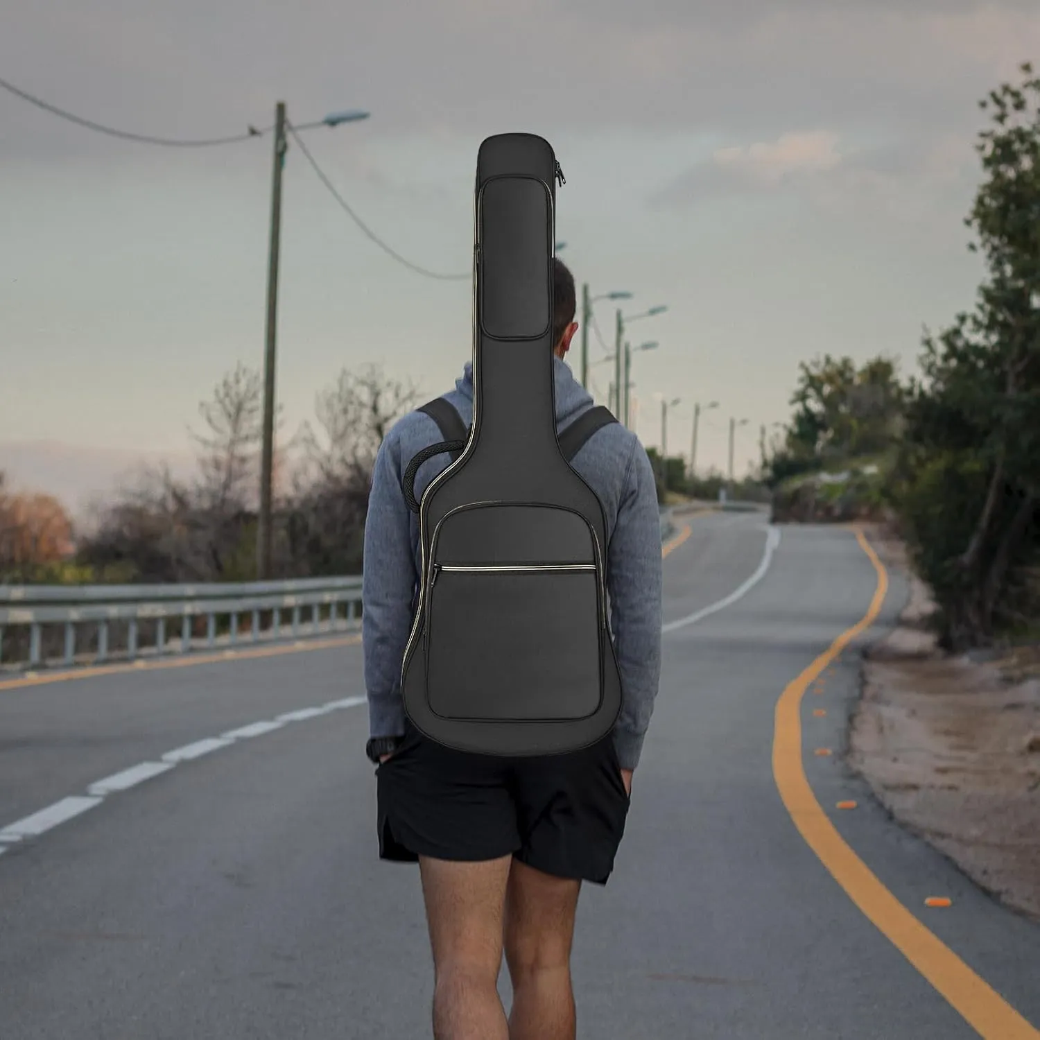 Electric Guitar Bag, Electric Guitar Gig Bag 0.35 Inch Thick Padding Backpack Soft Electric Guitar Bag Dual Adjustable Shoulder Strap Pocket & Back Hanger Loop Black