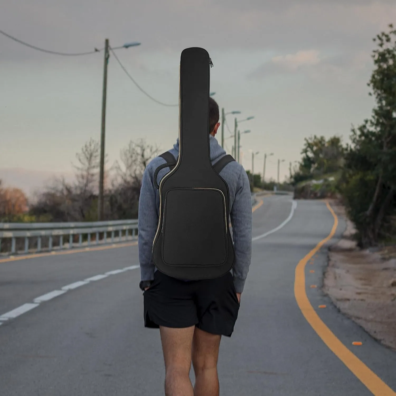 Electric Guitar Bag, Electric Guitar Gig Bag 0.35 Inch Thick Padding Backpack Soft Electric Guitar Bag Dual Adjustable Shoulder Strap Pocket & Back Hanger Loop Black
