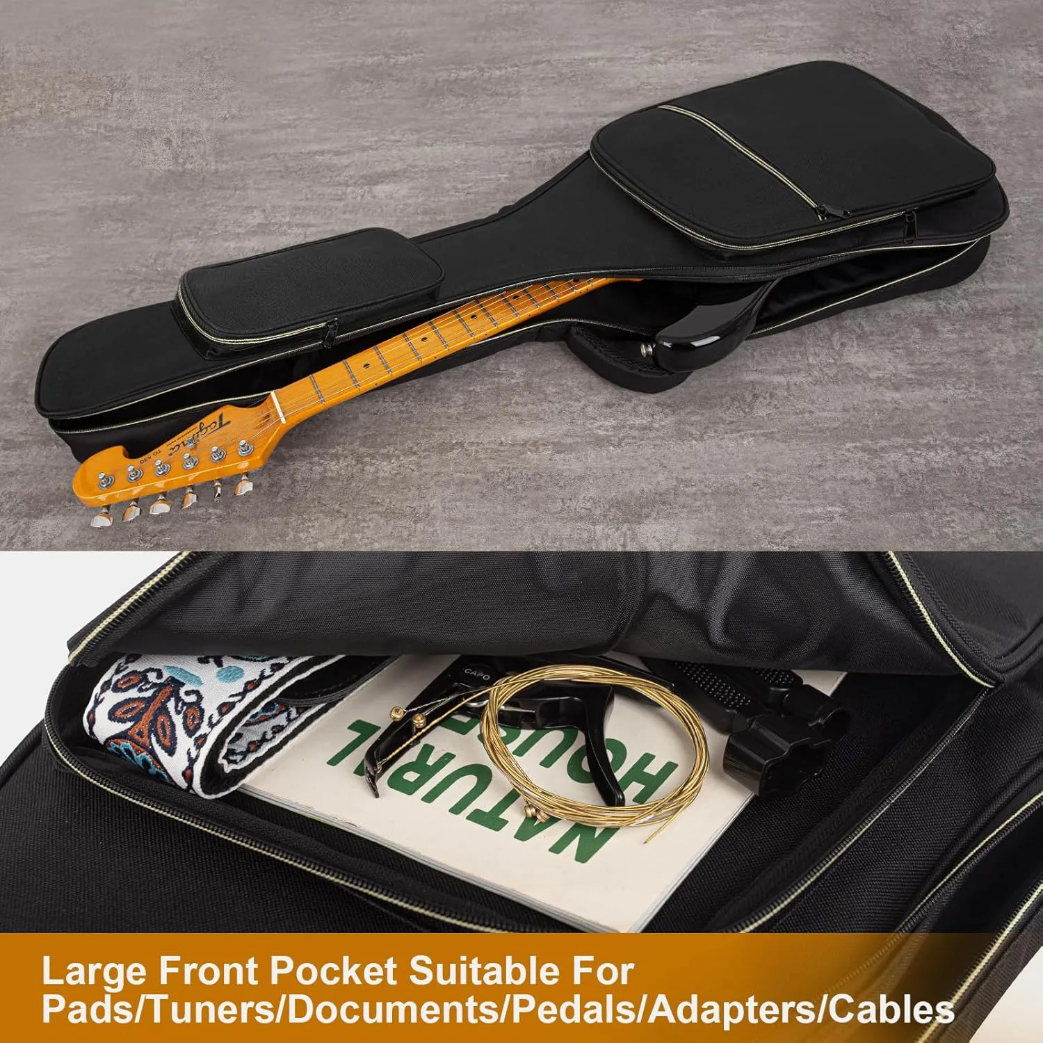 Electric Guitar Bag, Electric Guitar Gig Bag 0.35 Inch Thick Padding Backpack Soft Electric Guitar Bag Dual Adjustable Shoulder Strap Pocket & Back Hanger Loop Black